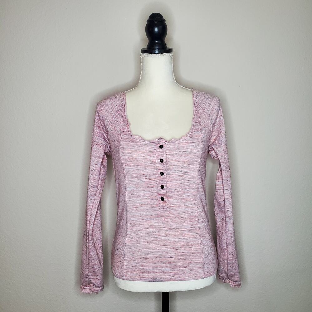Free People Pink Roxy Ruffle Long Sleeve Top Small